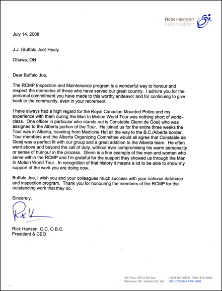 Letter from Rick Hansen